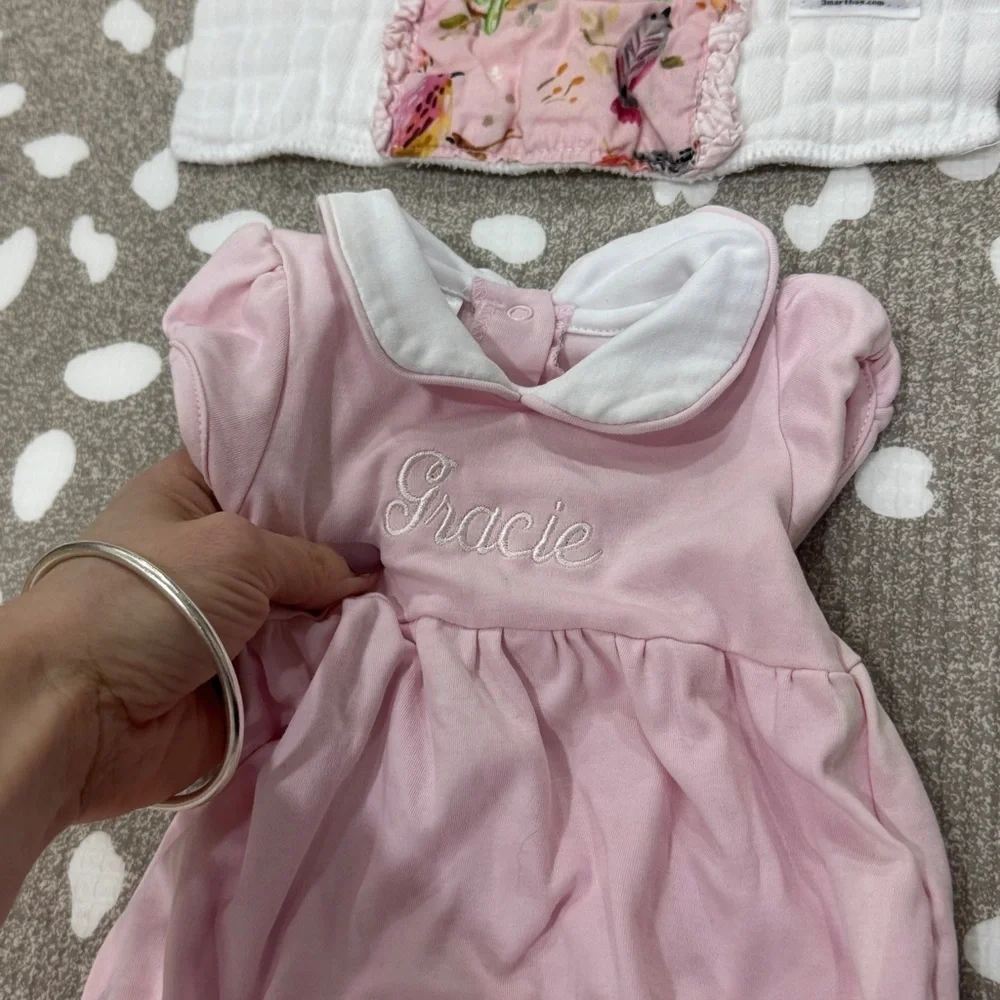 Gracie monogrammed bundle lot baby girl embroidered coverall bubble pima collar